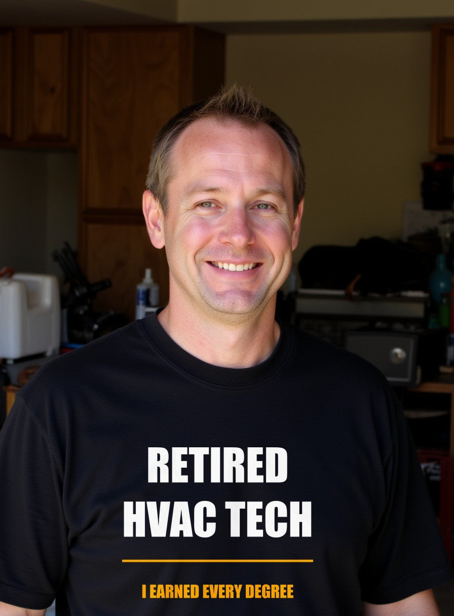 I Earned Every Degree Shirt, Retired HVAC Tech Father's Day Gift, Tradesman Tee — worn lifestyle photo