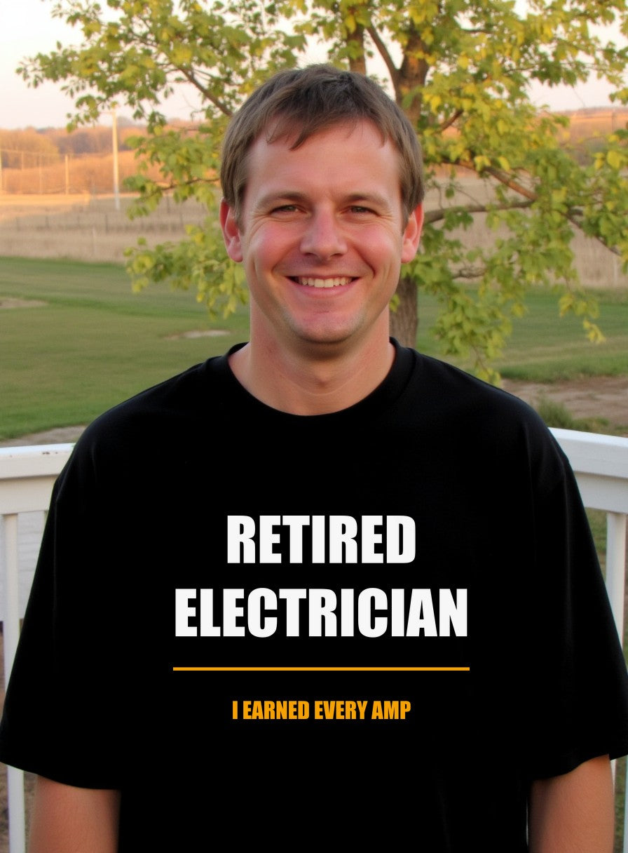 I Earned Every Amp Shirt, Retired Electrician Father's Day Gift, Tradesman Tee — worn lifestyle photo