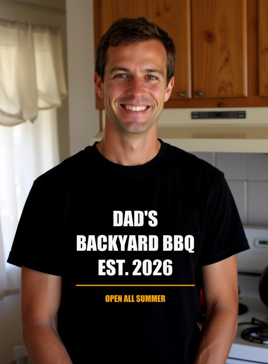 Dad's Backyard BBQ Est 2026 Shirt — worn lifestyle photo