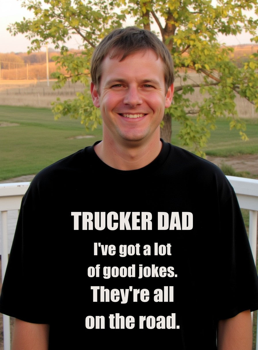 Trucker Dad Jokes On The Road Shirt — worn lifestyle photo